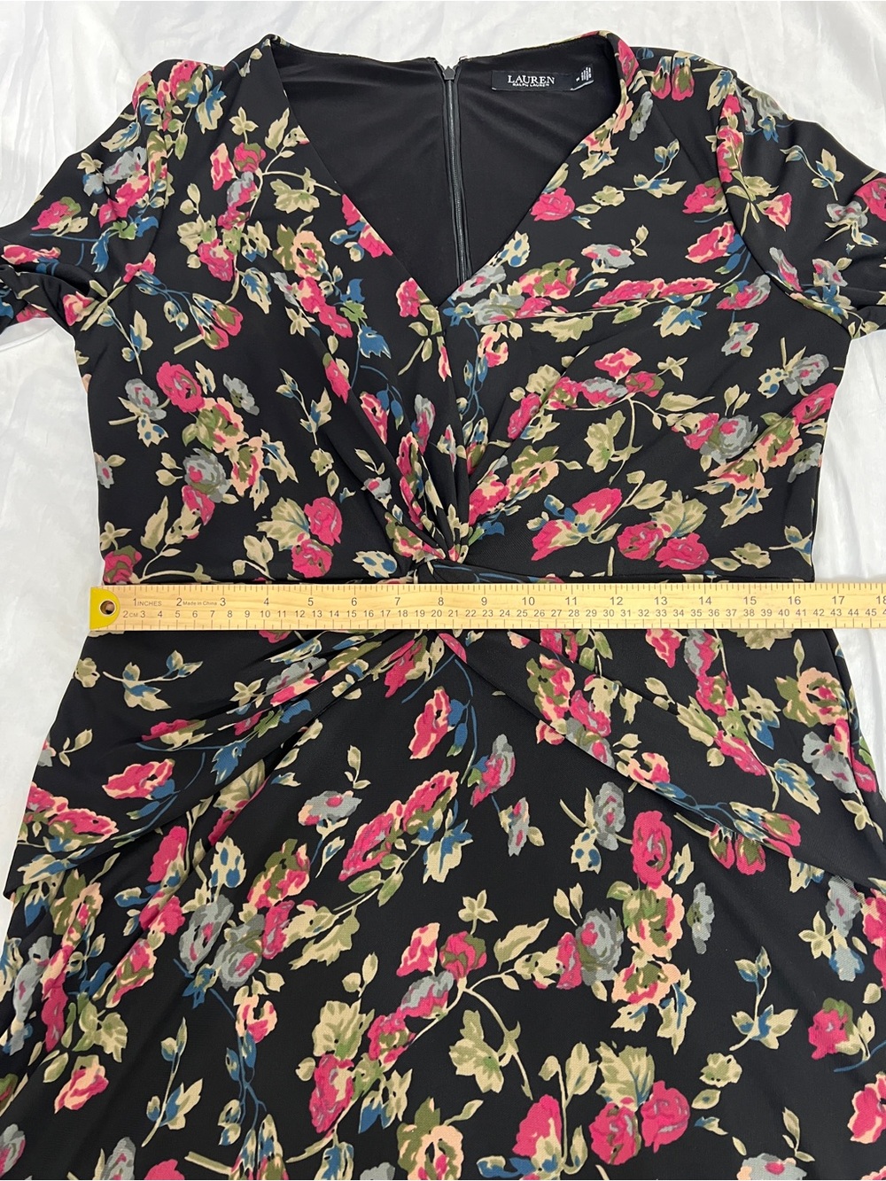 Ralph Lauren Black Floral Long Sleeve Handkerchief Hem Dress - Picture 9 of 10